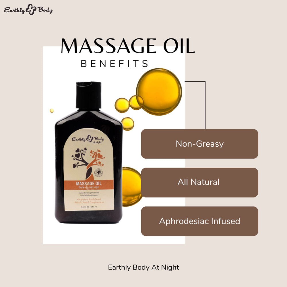 EB Aphrodisiac Massage Oil GRAPEFRUIT SANDALWOOD - 250 ml - Grapefruit Sandalwood Scented Massage Oil - 250 ml Bottle - Silk and Sin