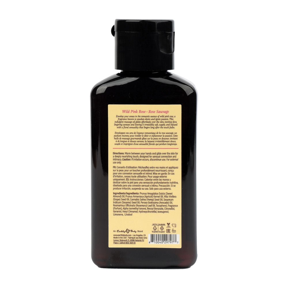 EB Aphrodisiac Massage Oil WILD PINK ROSE - 60 ml - Wild Pink Rose Scented Massage Oil - 60 ml Bottle - Silk and Sin