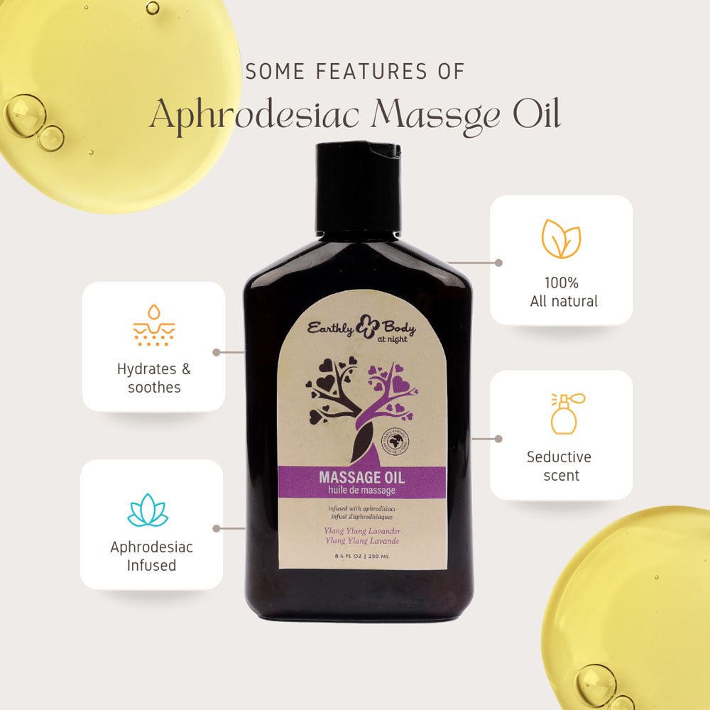 EB Aphrodisiac Massage Oil YLANG YLANG LAVENDER - 250 ml - Ylang Ylang & Sandalwood Scented Massage Oil - 250 ml Bottle - Silk and Sin