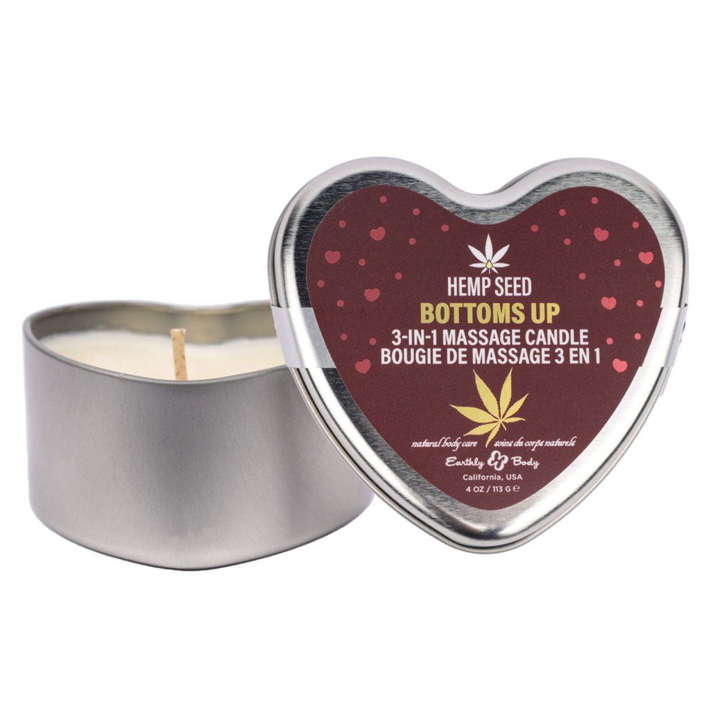 EB Hemp Seed 3 in 1 Massage Heart Candle - Bottom's Up - Bottoms Up (Wild Blueberries, Dewy Meadow-grass, Sweet Wildflowers) - 113 g - Silk and Sin