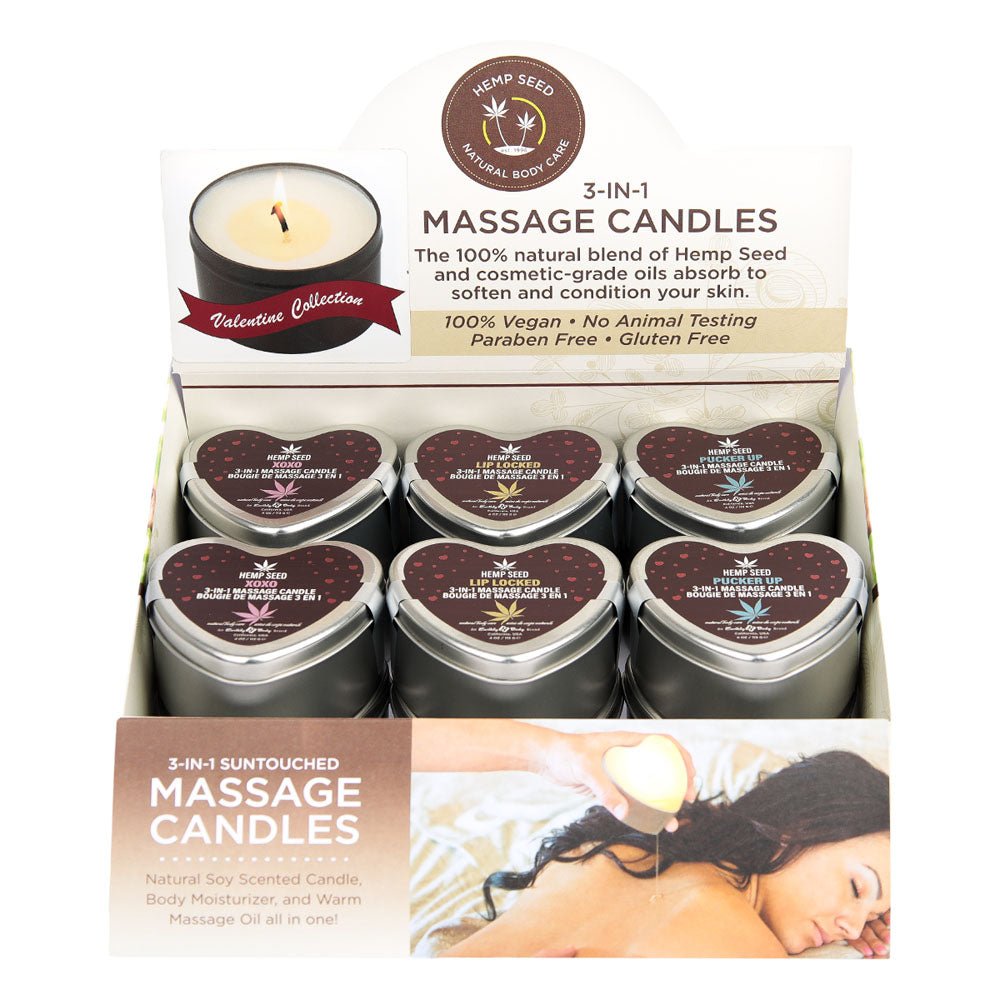 EB Hemp Seed Lovers Heart Candle Display - Counter Display of 12 and Tester - silkandsin