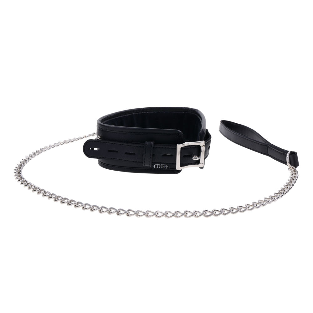EDGE Collar & Leash - Black Neck Restraint with Heavy Duty Metal Leash - silkandsin