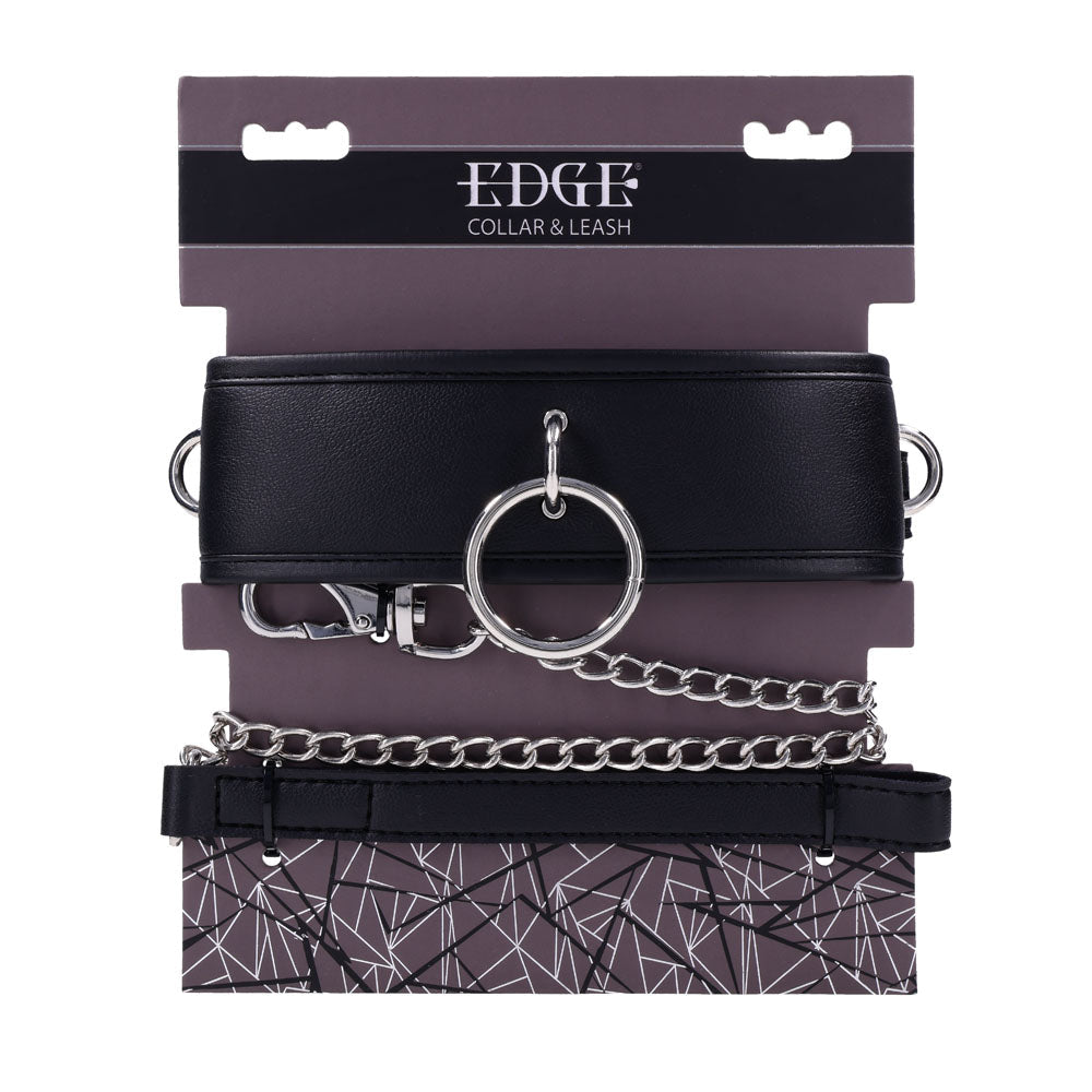 EDGE Collar & Leash - Black Neck Restraint with Heavy Duty Metal Leash - silkandsin