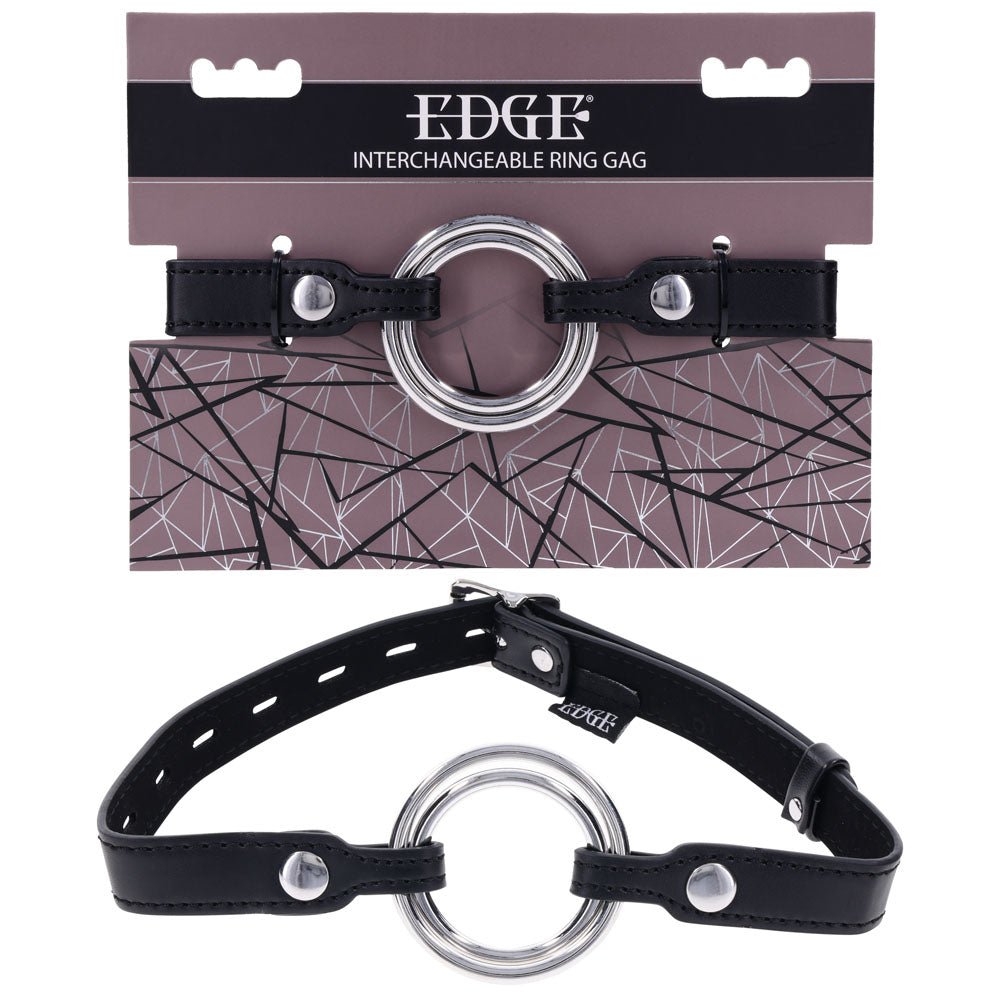EDGE Interchangeable Ring Gag - Black Mouth Gag Restraint with 2 Interchangeable Pieces - silkandsin