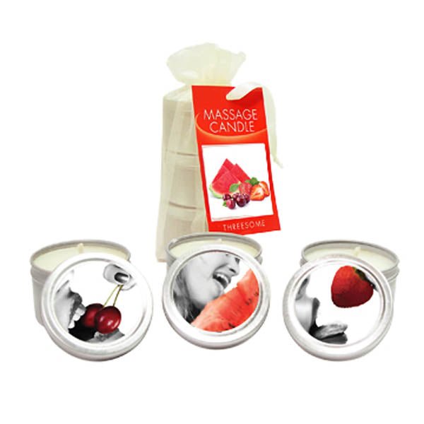 Edible Massage Candle Threesome - Cherry, Strawberry & Melon Flavoured Candles - 3 Pack - Silk and Sin