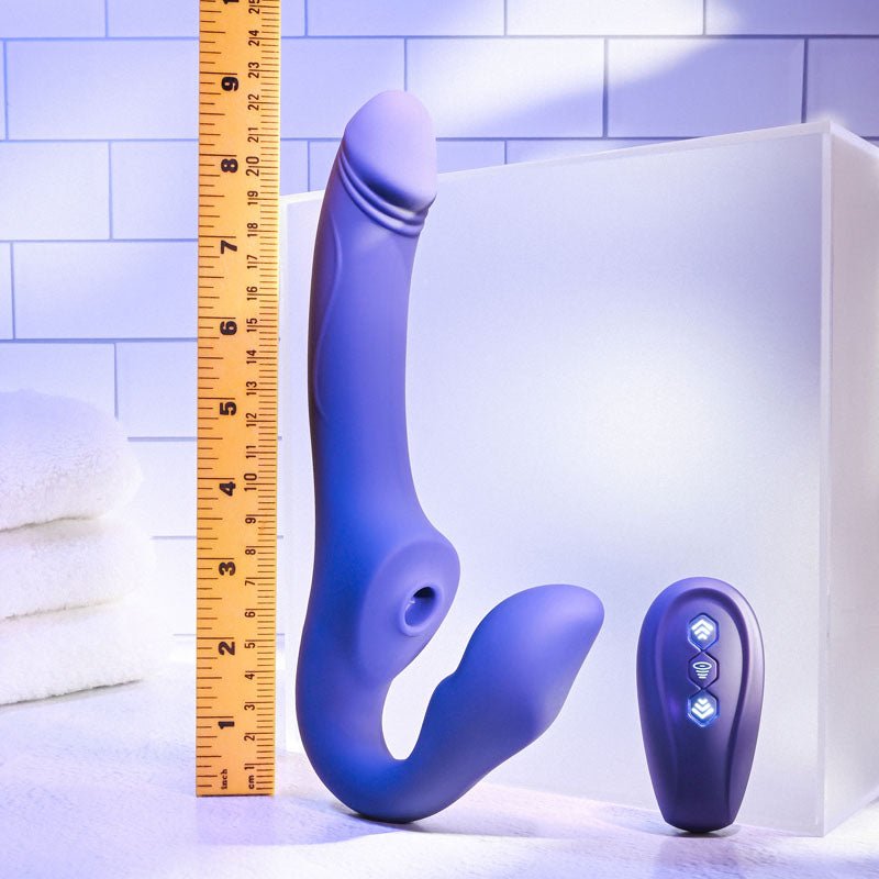 Evolved 2 BECOME 1 - Purple 23.5 cm USB Rechargeable Strapless Strap-On with Remote - Silk and Sin