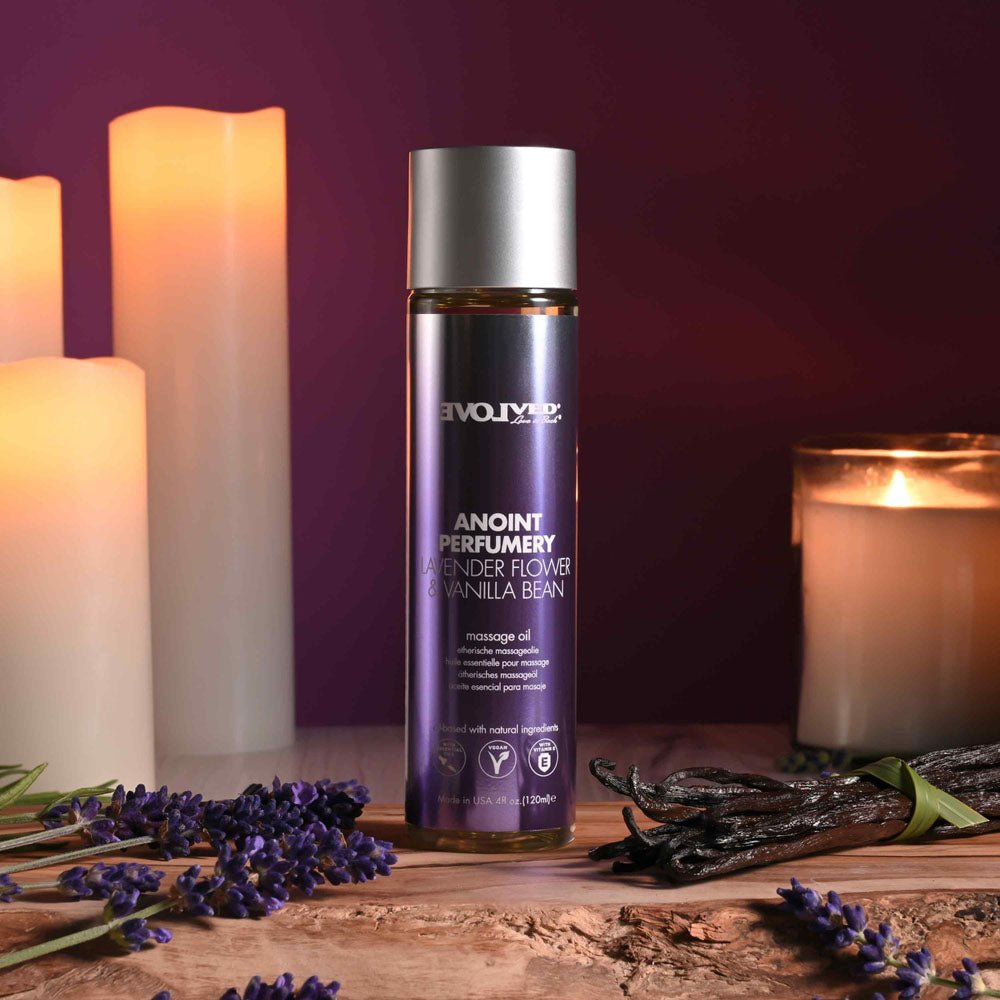 Evolved ANOINT PERFUMERY - Lavender Flower & Vanilla Bean - Lavender Flower & Vanilla Bean Massage Oil - 120 ml Bottle - Silk and Sin
