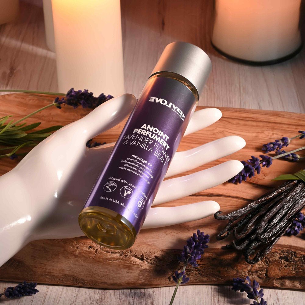 Evolved ANOINT PERFUMERY - Lavender Flower & Vanilla Bean - Lavender Flower & Vanilla Bean Massage Oil - 120 ml Bottle - Silk and Sin