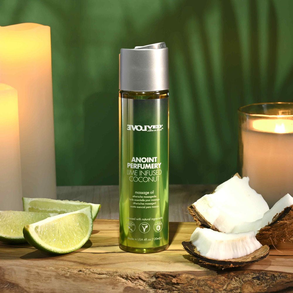 Evolved ANOINT PERFUMERY - Lime Infused Coconut - Lime Infused Coconut Massage Oil - 120 ml Bottle - Silk and Sin