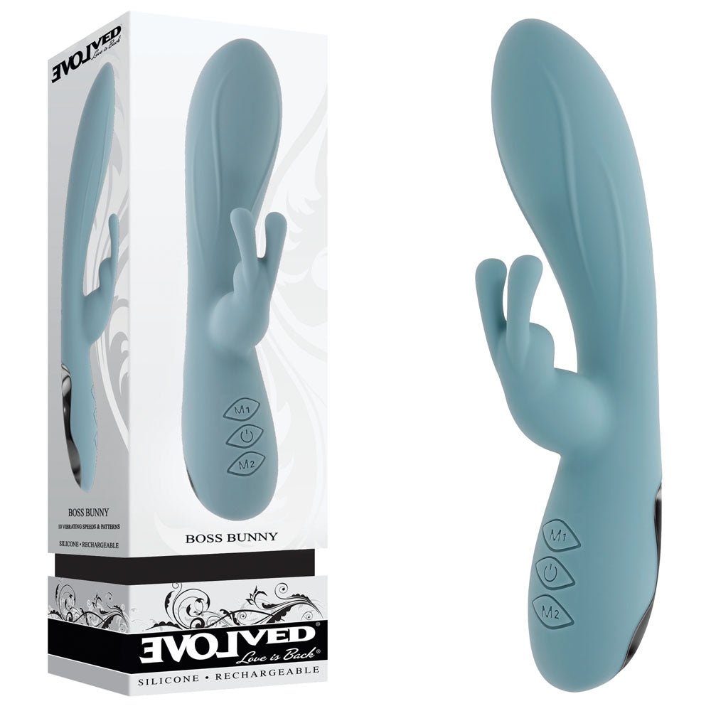 Evolved BOSS BUNNY - Baby Blue 20.1 cm USB Rechargeable Rabbit Vibrator - Silk and Sin
