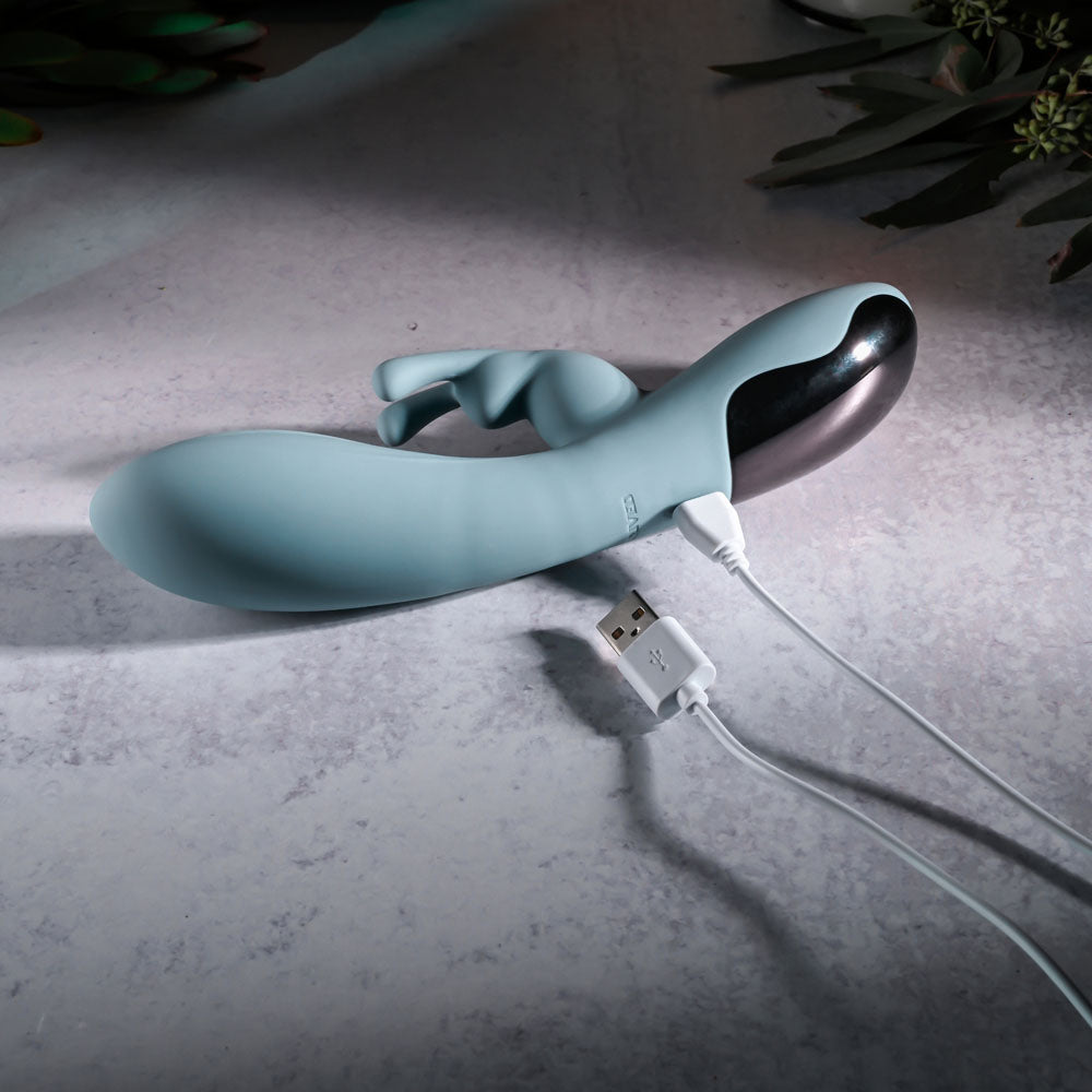 Evolved BOSS BUNNY - Baby Blue 20.1 cm USB Rechargeable Rabbit Vibrator - Silk and Sin