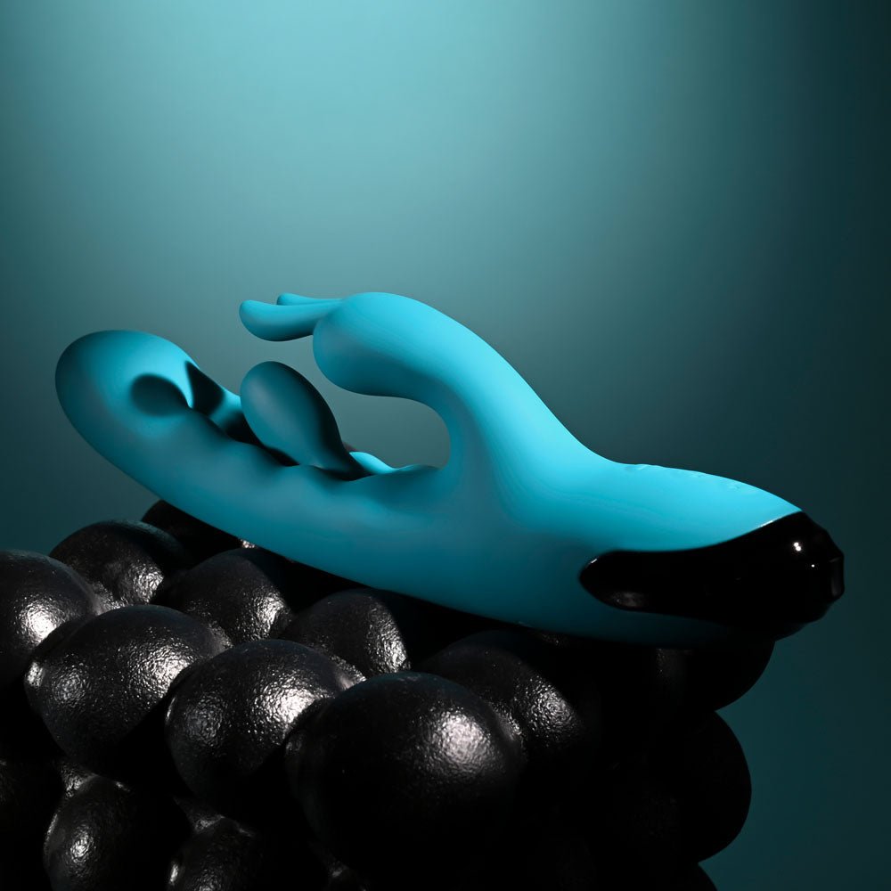 Evolved BUNNY TAPPER - Blue 20 cm USB Rechargeable Rabbit Vibrator with Flicking Shaft - Silk and Sin
