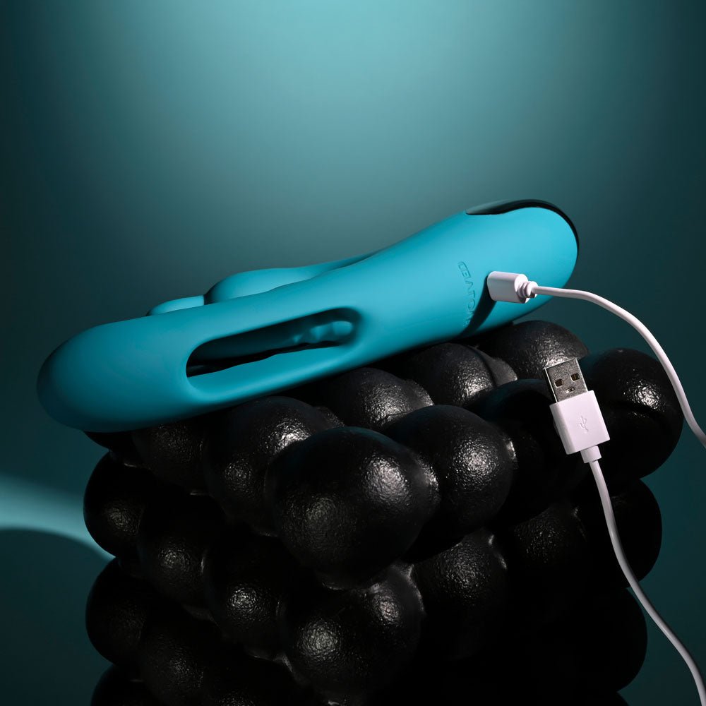 Evolved BUNNY TAPPER - Blue 20 cm USB Rechargeable Rabbit Vibrator with Flicking Shaft - Silk and Sin