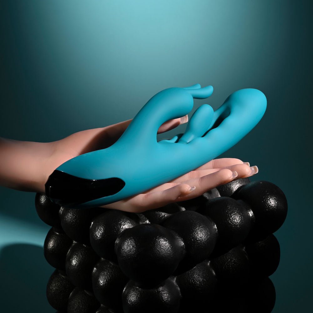 Evolved BUNNY TAPPER - Blue 20 cm USB Rechargeable Rabbit Vibrator with Flicking Shaft - Silk and Sin