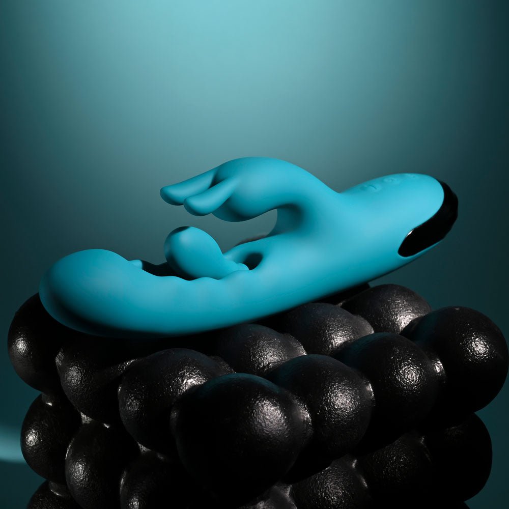 Evolved BUNNY TAPPER - Blue 20 cm USB Rechargeable Rabbit Vibrator with Flicking Shaft - Silk and Sin