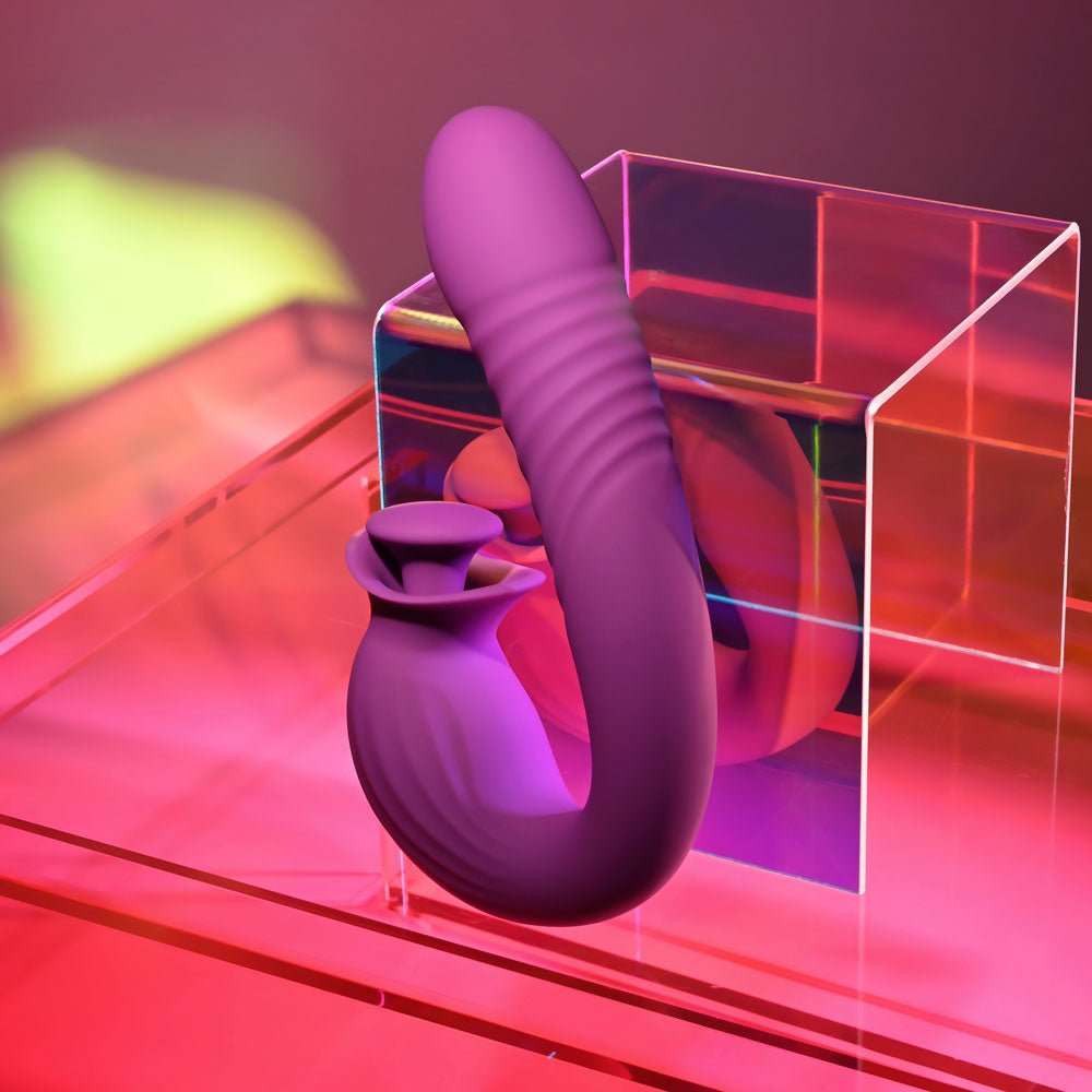 Evolved DEEP ECSTASY - Purple 16.5 cm USB Rechargeable Thrusting and Tapping Vibrator - Silk and Sin