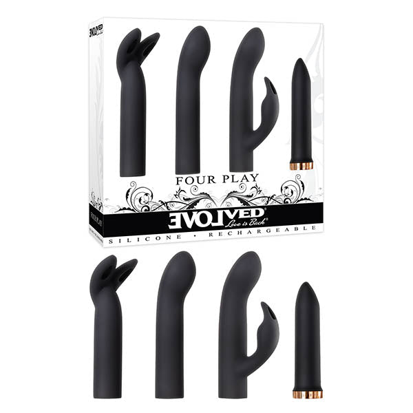 Evolved Four Play - Black USB Rechargeable Bullet with 3 Sleeves - Silk and Sin