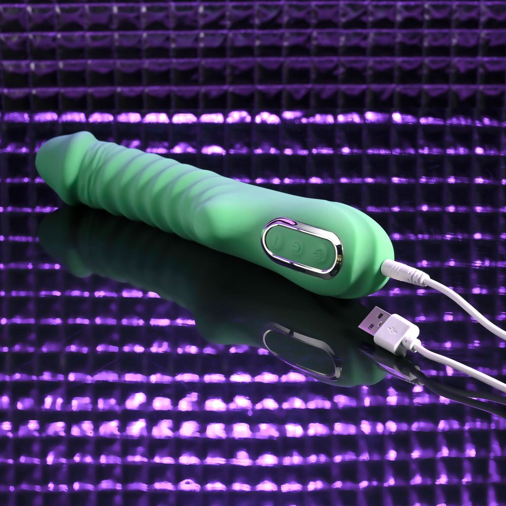 Evolved FULL THROTTLE - Mint Green 24.1 cm USB Rechargeable Vibrator - Silk and Sin