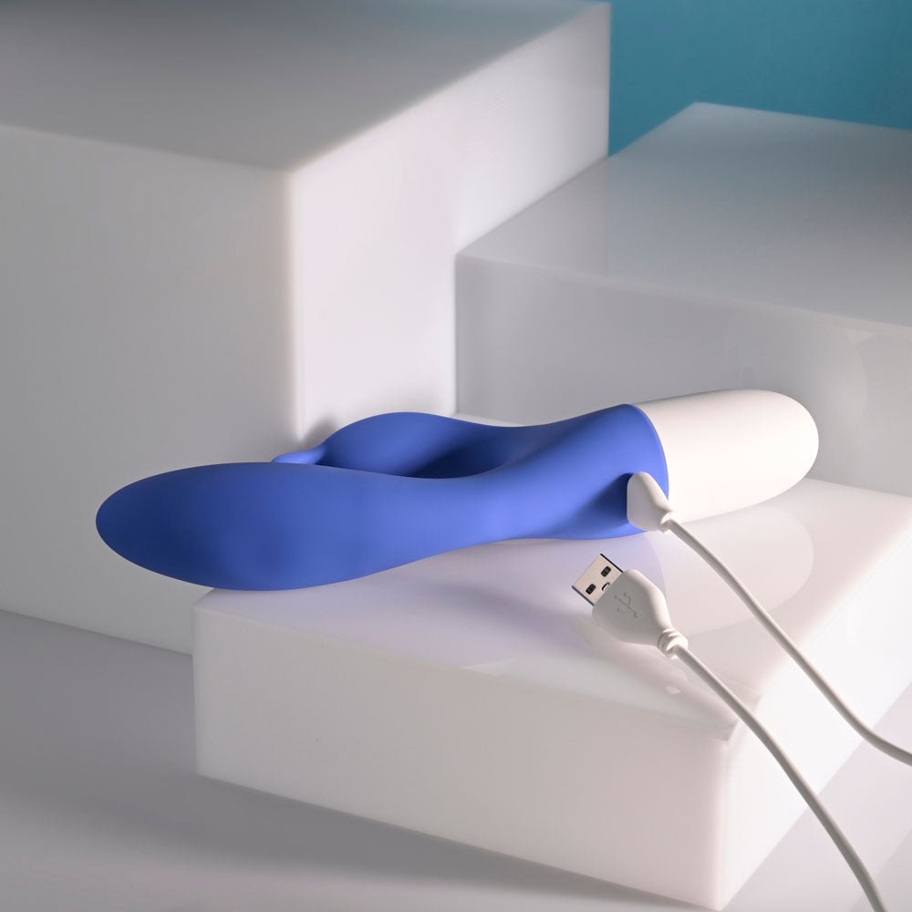 Evolved FUNNY BUNNY - Blue 20 cm USB Rechargeable Rabbit Vibrator - Silk and Sin