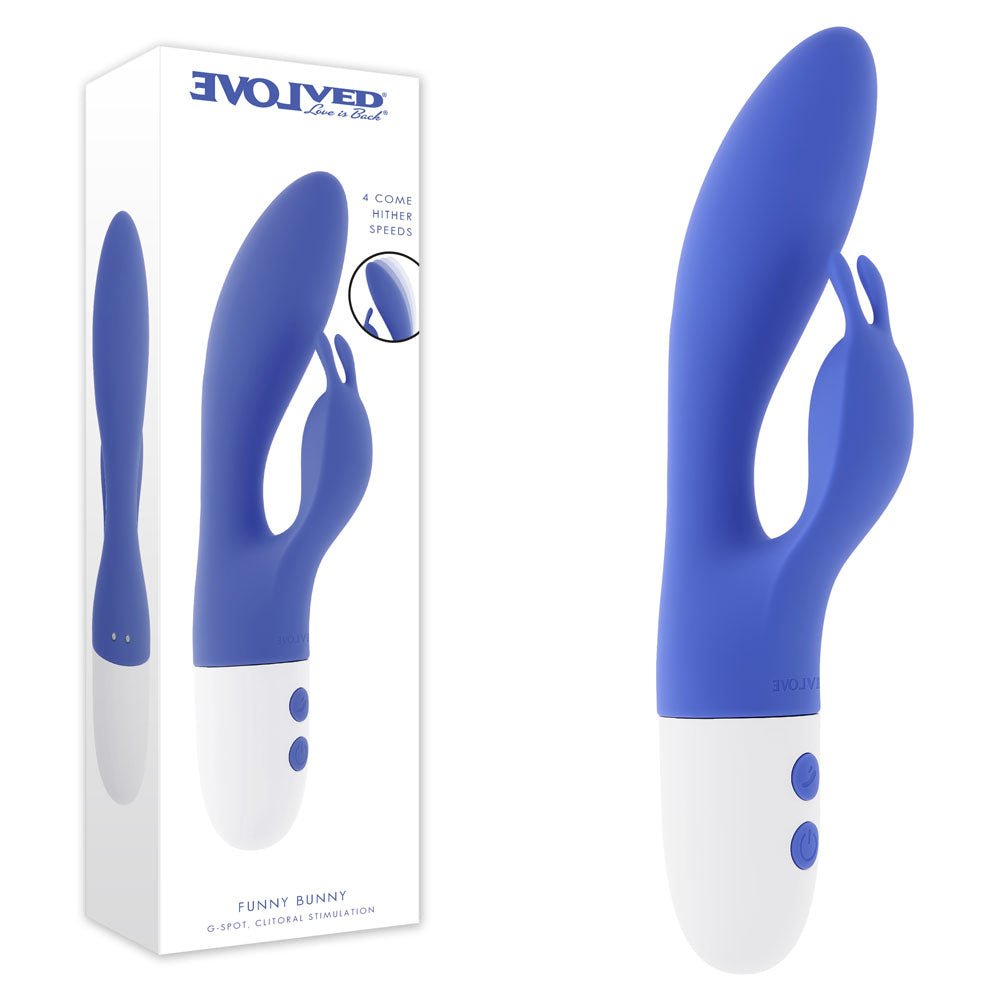 Evolved FUNNY BUNNY - Blue 20 cm USB Rechargeable Rabbit Vibrator - Silk and Sin