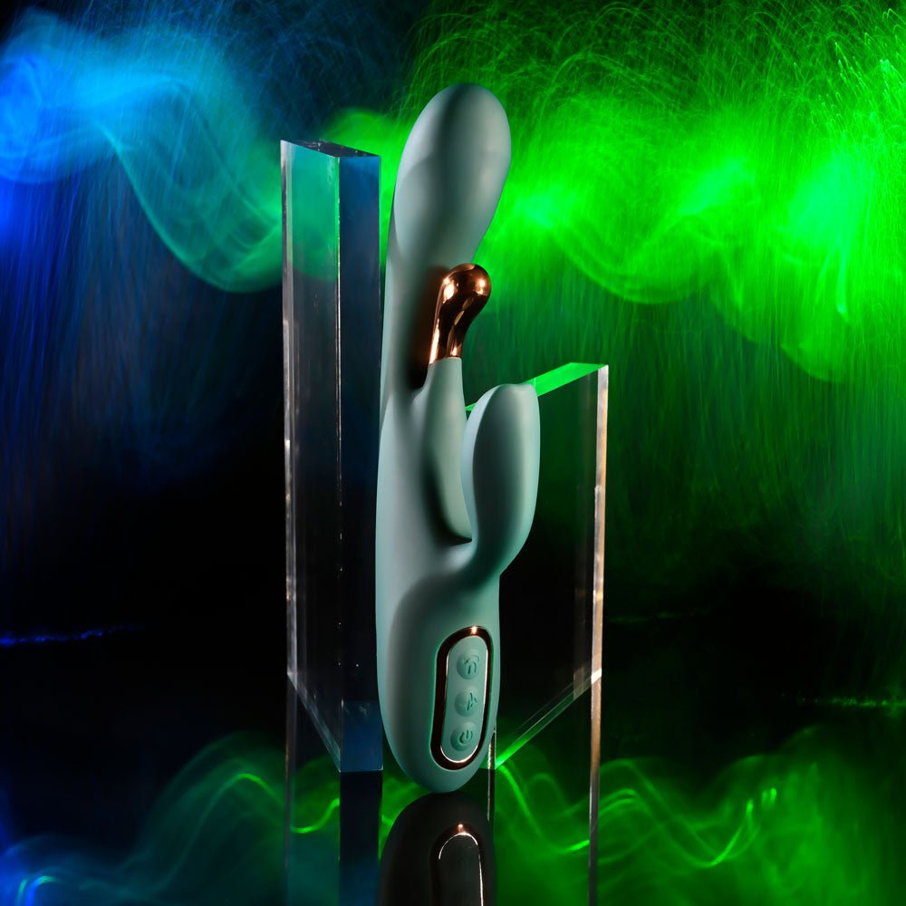 Evolved GOLDEN GODDESS - Green USB Rechargeable Rabbit Vibrator with G-Spot Flicker - Silk and Sin