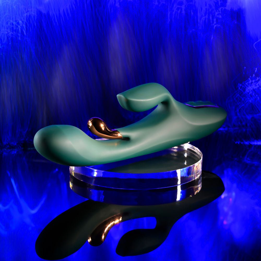 Evolved GOLDEN GODDESS - Green USB Rechargeable Rabbit Vibrator with G-Spot Flicker - Silk and Sin