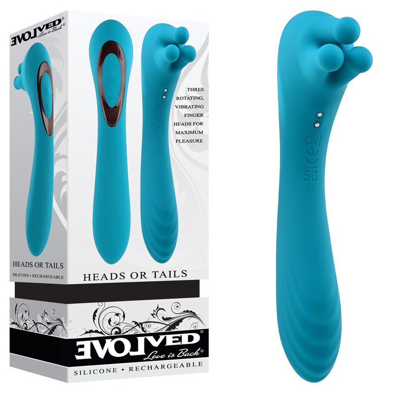 Evolved HEADS OR TAILS - Blue 19.3 cm USB Rechargeable Dual Ended Massager - Silk and Sin