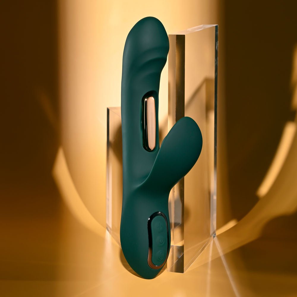 Evolved HEART OF GOLD - Green USB Rechargeable Rabbit Vibrator - silkandsin