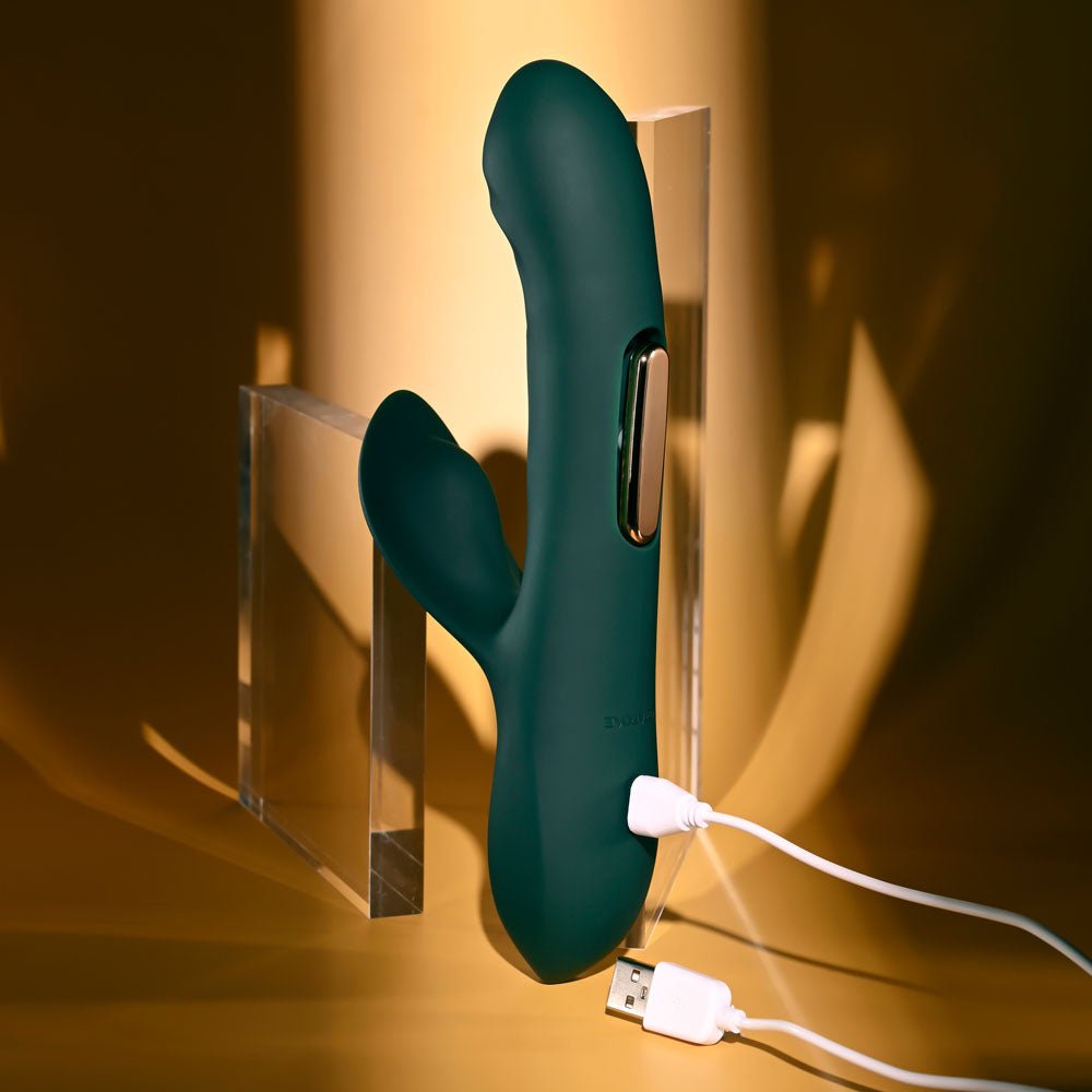 Evolved HEART OF GOLD - Green USB Rechargeable Rabbit Vibrator - silkandsin