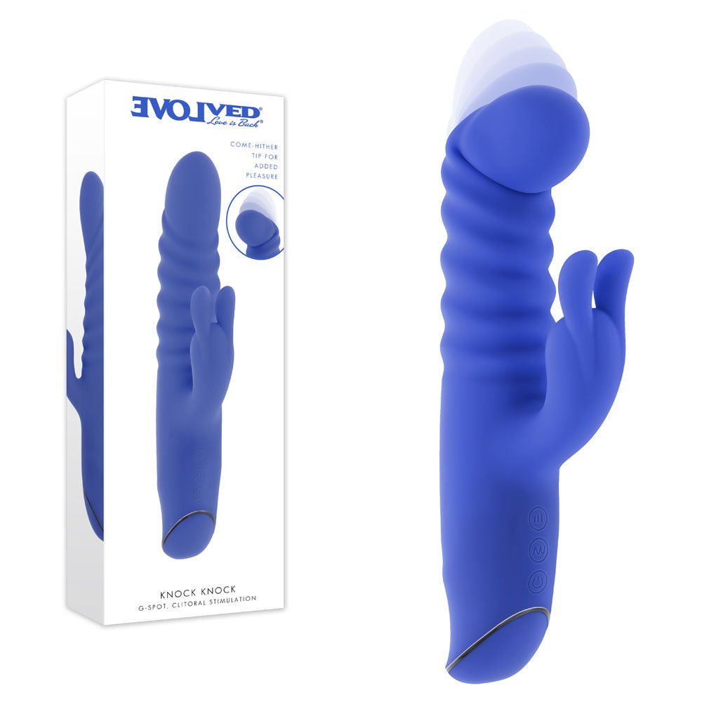 Evolved KNOCK KNOCK - Purple 22.9 cm USB Rechargeable Rabbit Vibrator with Flicking Head - Silk and Sin