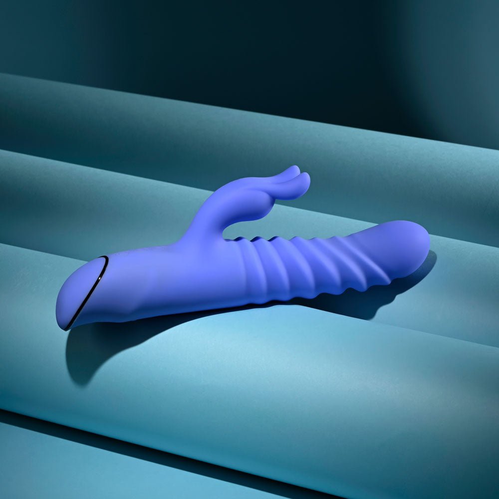 Evolved KNOCK KNOCK - Purple 22.9 cm USB Rechargeable Rabbit Vibrator with Flicking Head - Silk and Sin