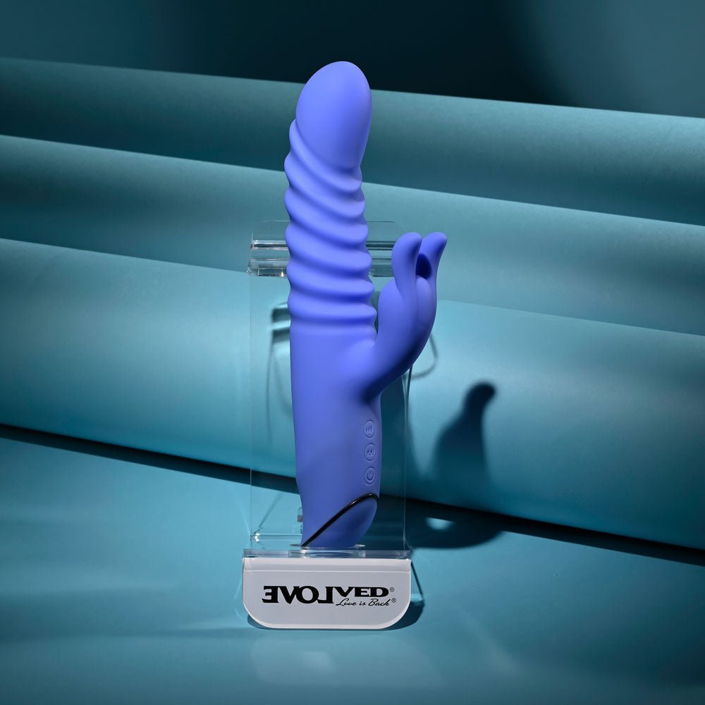 Evolved KNOCK KNOCK - Purple 22.9 cm USB Rechargeable Rabbit Vibrator with Flicking Head - Silk and Sin