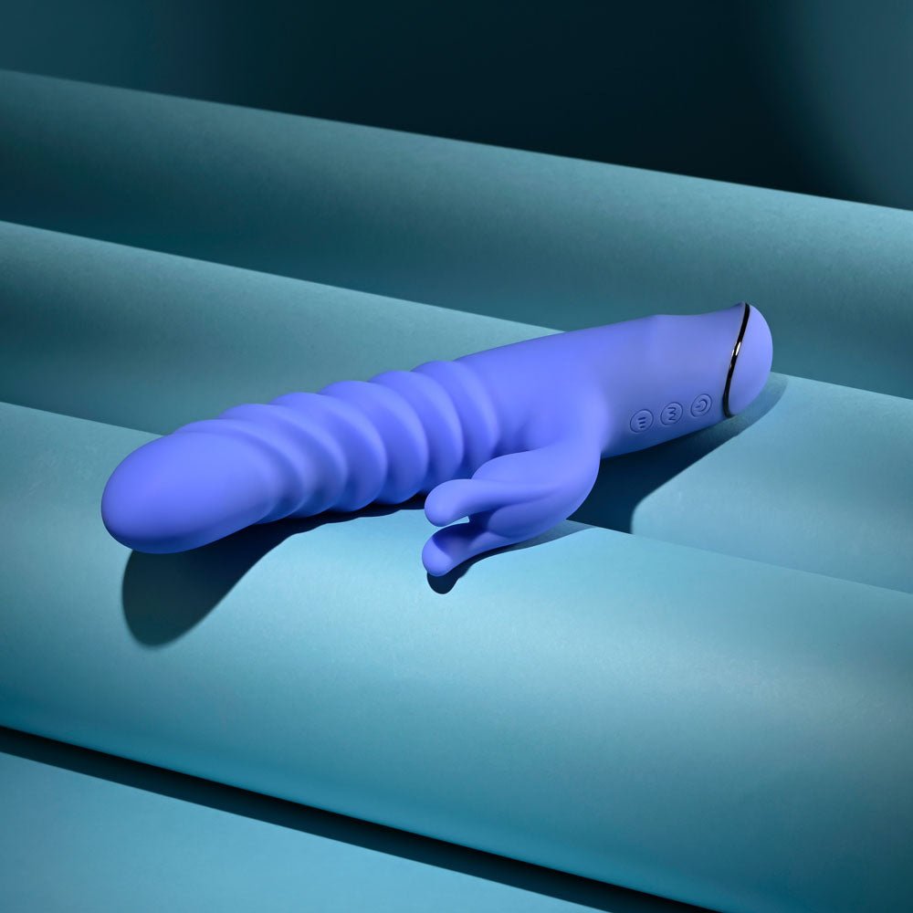 Evolved KNOCK KNOCK - Purple 22.9 cm USB Rechargeable Rabbit Vibrator with Flicking Head - Silk and Sin
