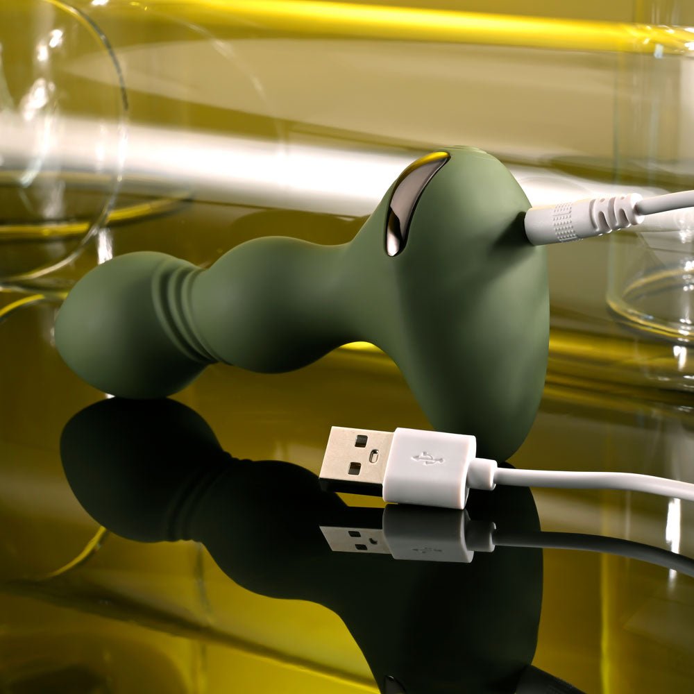 Evolved LIEUTENANT - Green 12.2 cm USB Rechargeable Vibrating Butt Plug - Silk and Sin