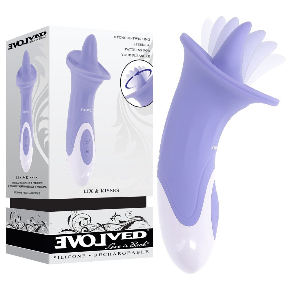Evolved LIX & KISSES - Purple 18.7 cm USB Rechargeable Flicking Tongue Stimulator - Silk and Sin