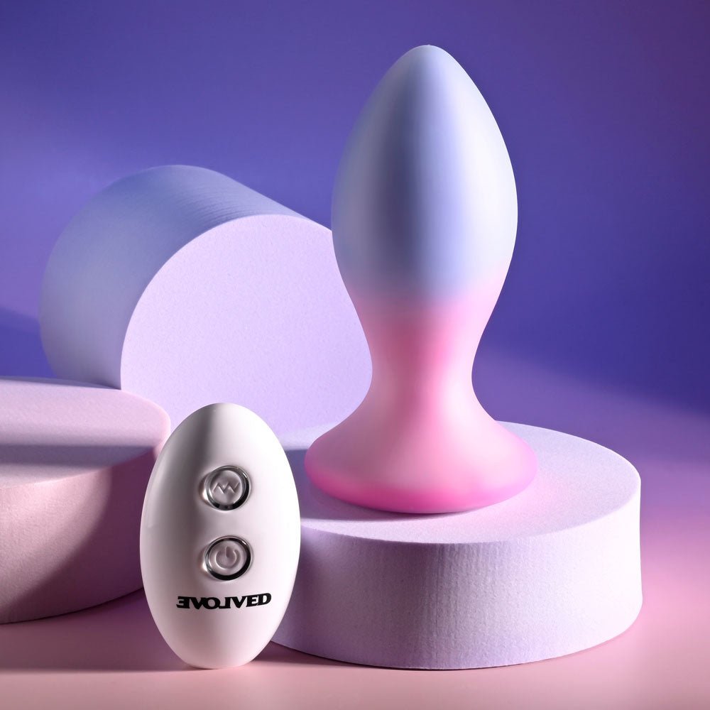 Evolved PARADISE PLUG - Pink/Purple 10.5 cm USB Rechargeable Vibrating Butt Plug with Wireless Remote - Silk and Sin
