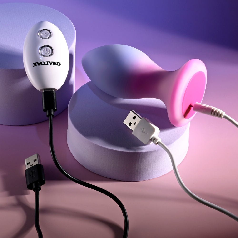 Evolved PARADISE PLUG - Pink/Purple 10.5 cm USB Rechargeable Vibrating Butt Plug with Wireless Remote - Silk and Sin