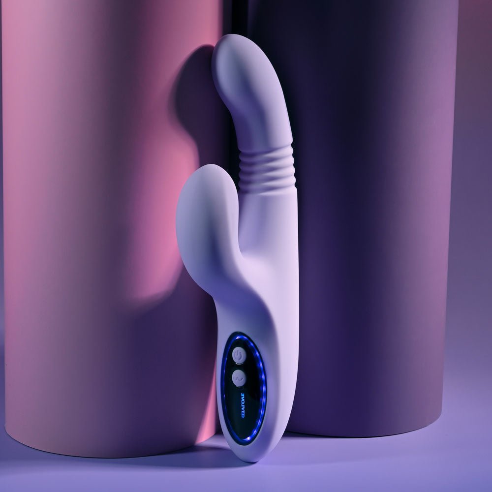 Evolved PEP TALK - Purple 23.3 cm USB Rechargeable Thrusting Vibrator with Tapping Clitoral Stimulator - Silk and Sin