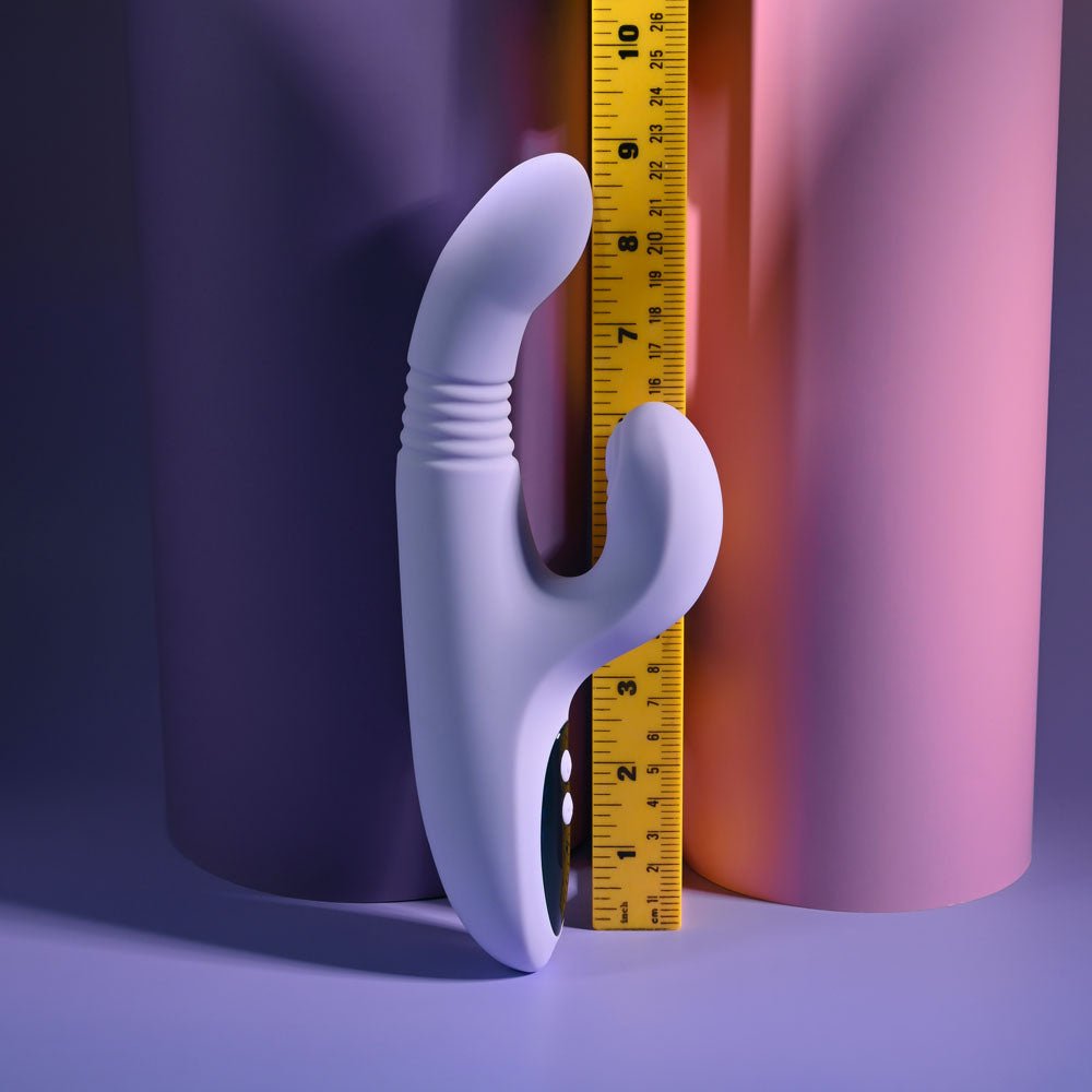 Evolved PEP TALK - Purple 23.3 cm USB Rechargeable Thrusting Vibrator with Tapping Clitoral Stimulator - Silk and Sin