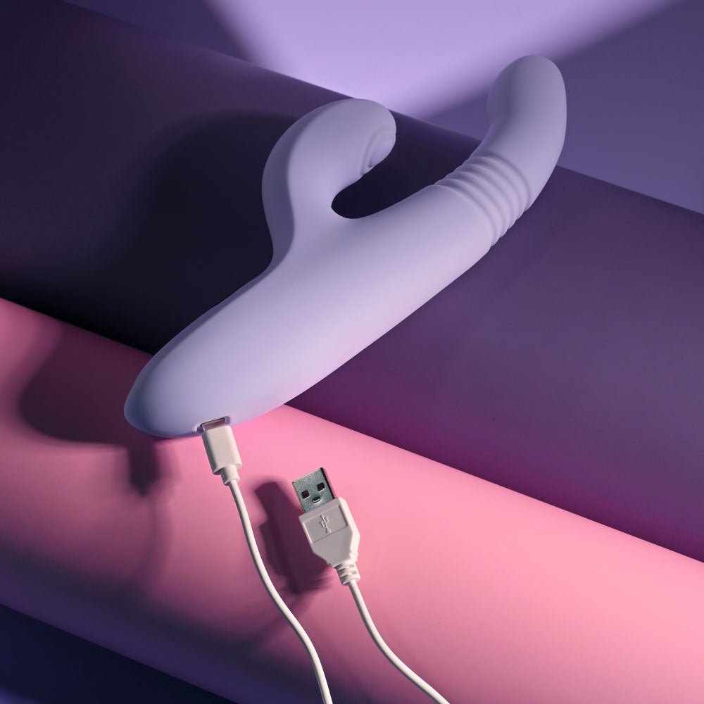 Evolved PEP TALK - Purple 23.3 cm USB Rechargeable Thrusting Vibrator with Tapping Clitoral Stimulator - Silk and Sin