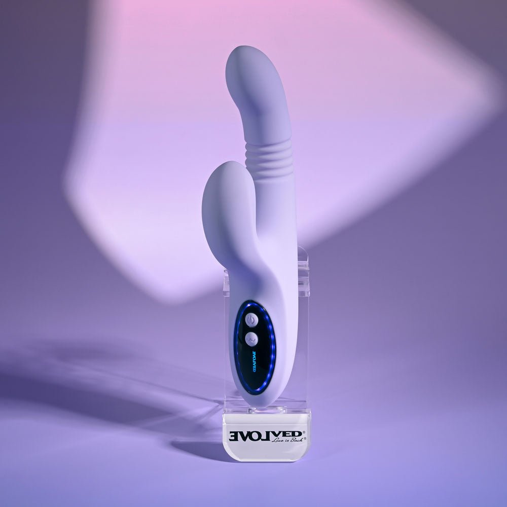 Evolved PEP TALK - Purple 23.3 cm USB Rechargeable Thrusting Vibrator with Tapping Clitoral Stimulator - Silk and Sin