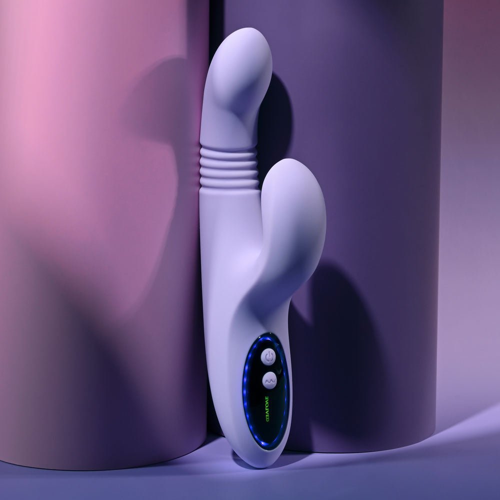 Evolved PEP TALK - Purple 23.3 cm USB Rechargeable Thrusting Vibrator with Tapping Clitoral Stimulator - Silk and Sin