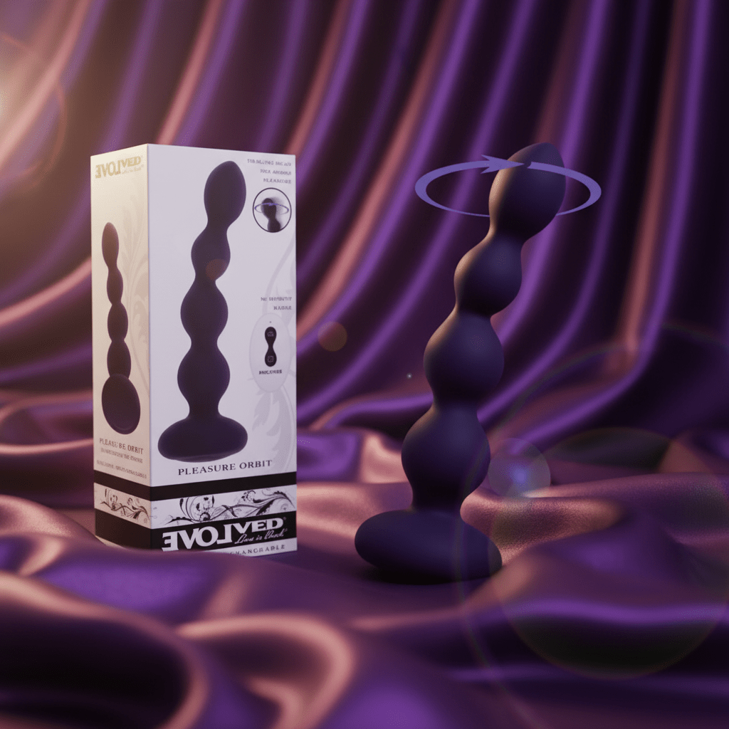 Evolved PLEASURE ORBIT - Navy Blue 17.8 cm USB Rechargeable Twirling & Vibrating Anal Beads with Remote - Silk and Sin