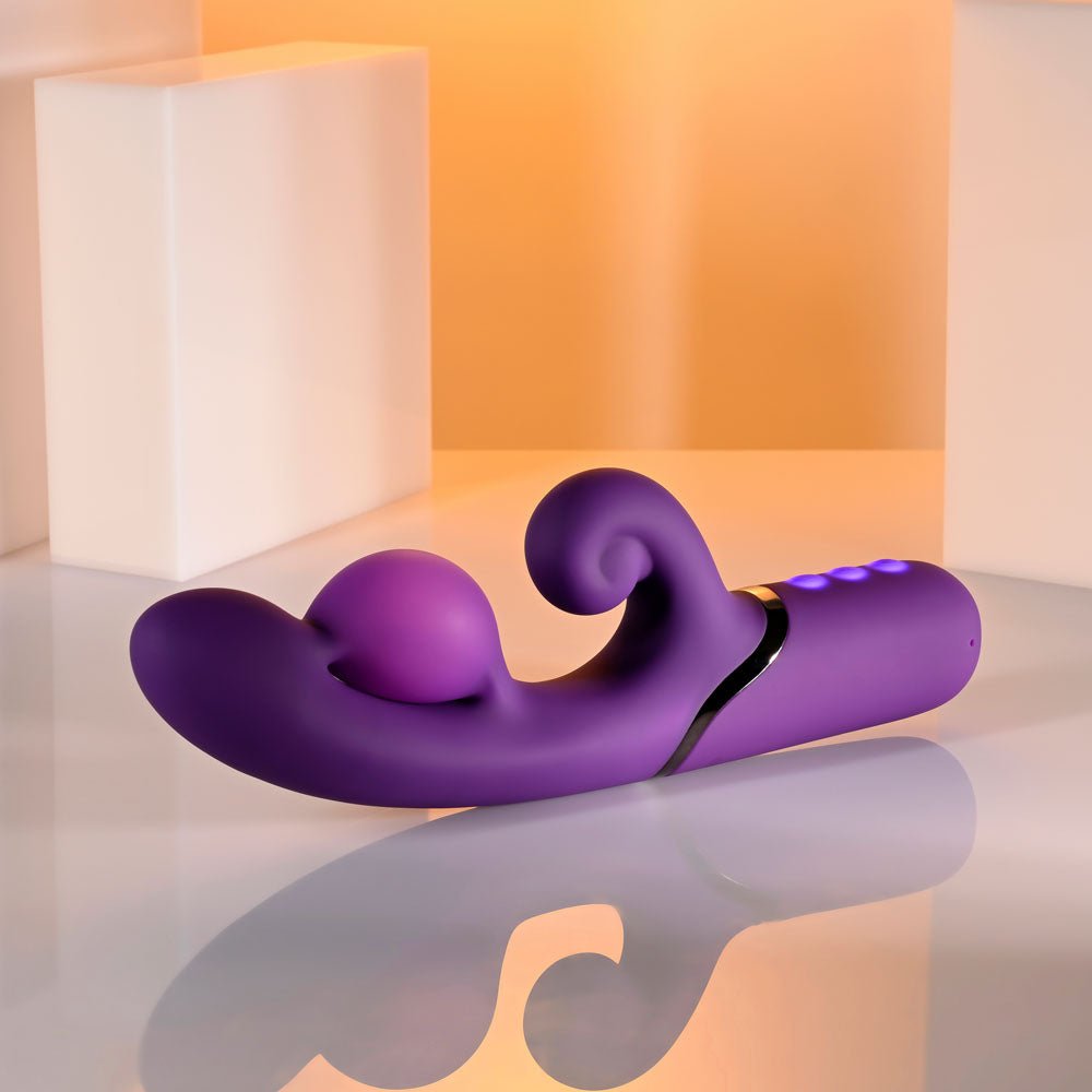 Evolved PLEASURE PUFF - Purple 24.1 cm USB Rechargeable Inflatable Rabbit Vibrator - Silk and Sin
