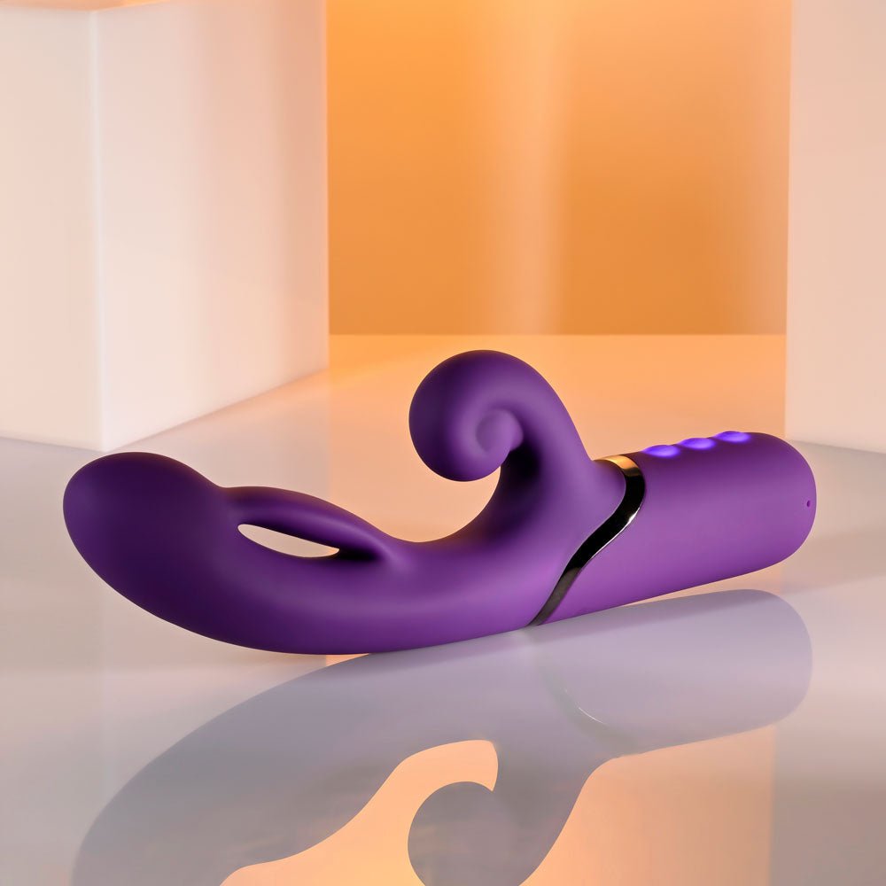 Evolved PLEASURE PUFF - Purple 24.1 cm USB Rechargeable Inflatable Rabbit Vibrator - Silk and Sin