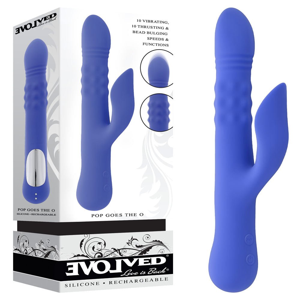 Evolved POP GOES THE O - Purple 24.7 cm USB Rechargeable Thrusting & Bulging Rabbit Vibrator - Silk and Sin