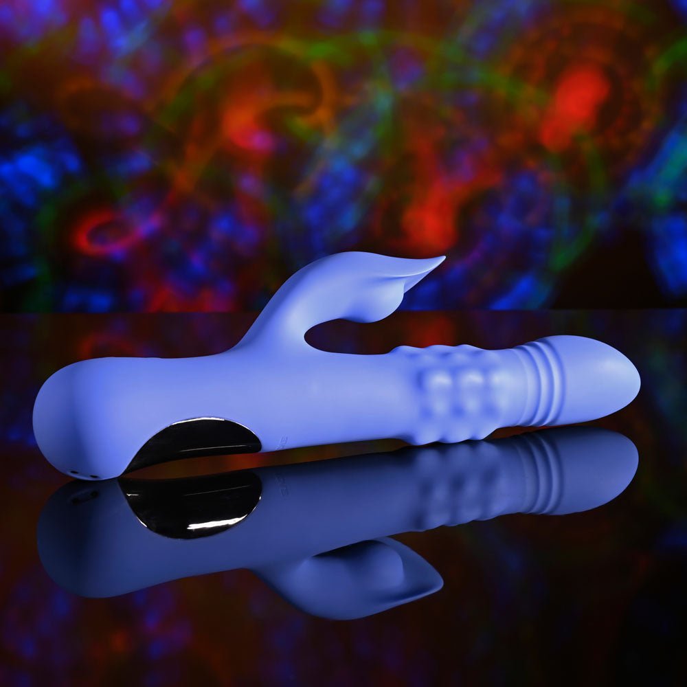 Evolved POP GOES THE O - Purple 24.7 cm USB Rechargeable Thrusting & Bulging Rabbit Vibrator - Silk and Sin