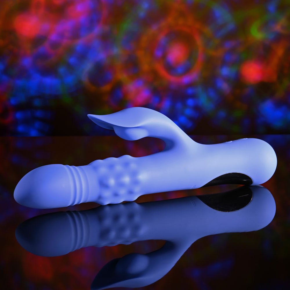 Evolved POP GOES THE O - Purple 24.7 cm USB Rechargeable Thrusting & Bulging Rabbit Vibrator - Silk and Sin