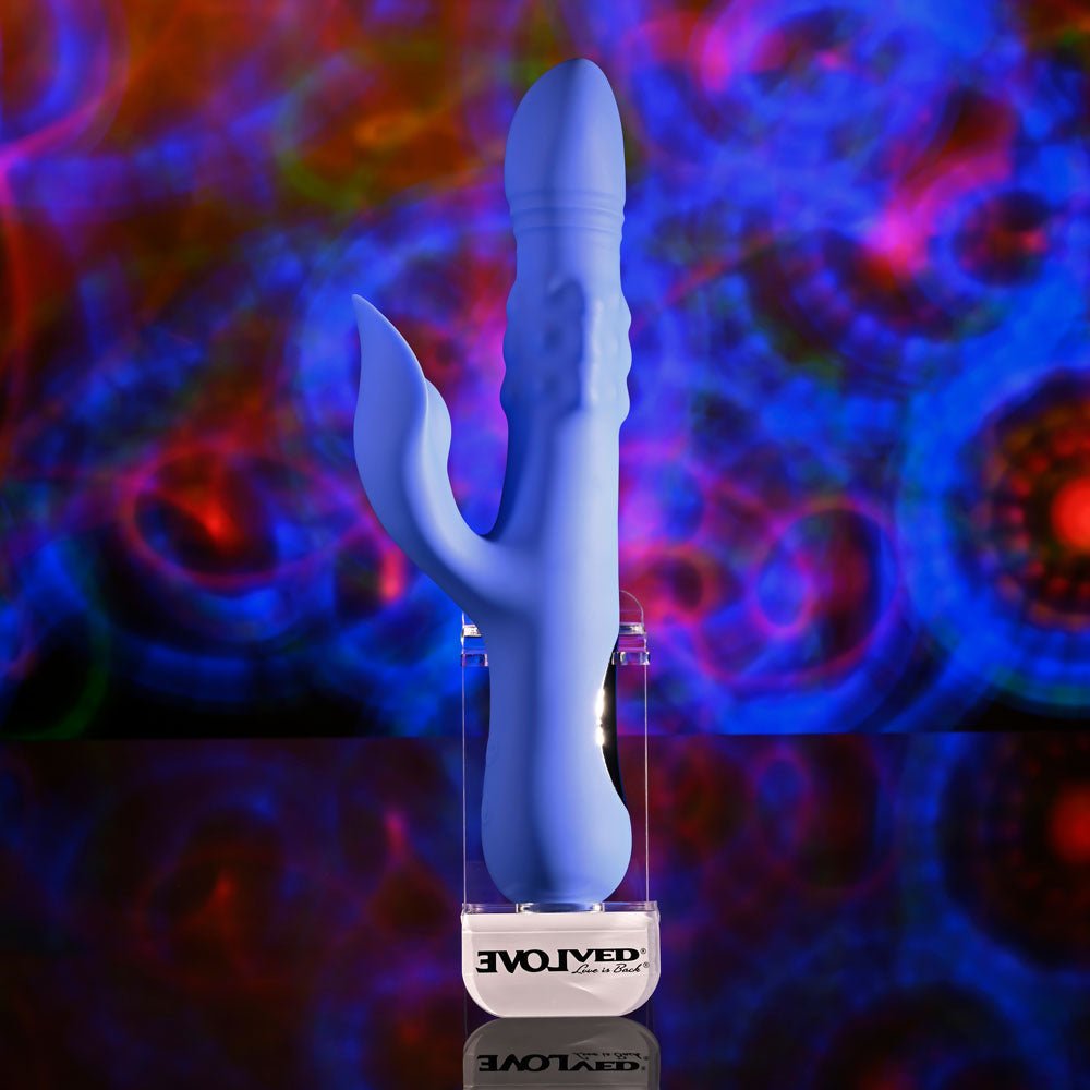 Evolved POP GOES THE O - Purple 24.7 cm USB Rechargeable Thrusting & Bulging Rabbit Vibrator - Silk and Sin