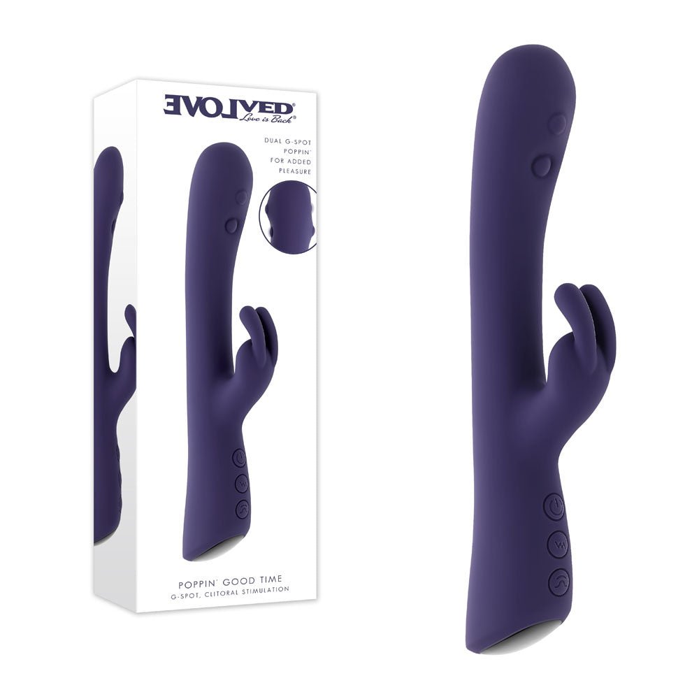 Evolved POPPIN GOOD TIME - Purple 20 cm USB Rechargeable Rabbit Vibrator - silkandsin